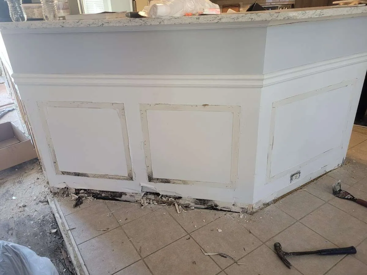 Water damage and mold on kitchen during Storm Damage Restoration in Newport